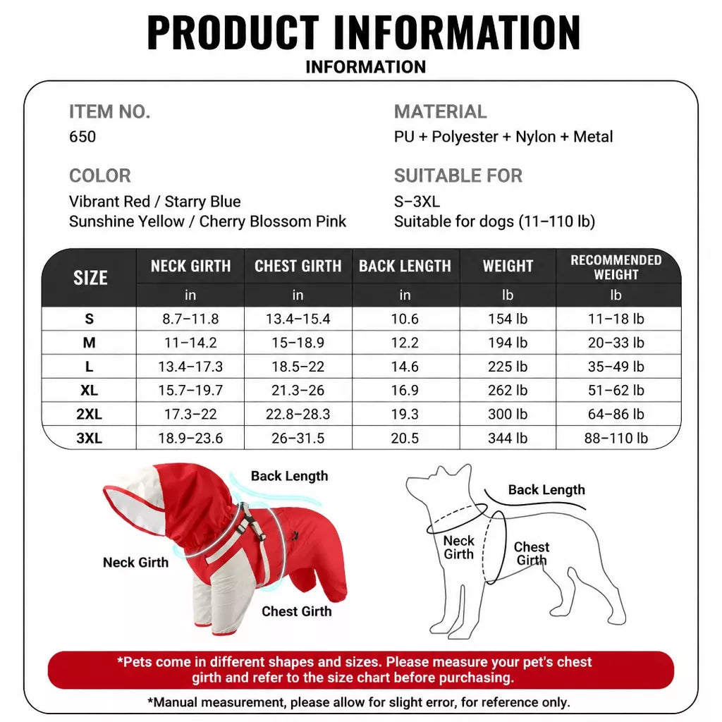 Hooded Four-Leg Dog Raincoat for Small to Medium Dogs