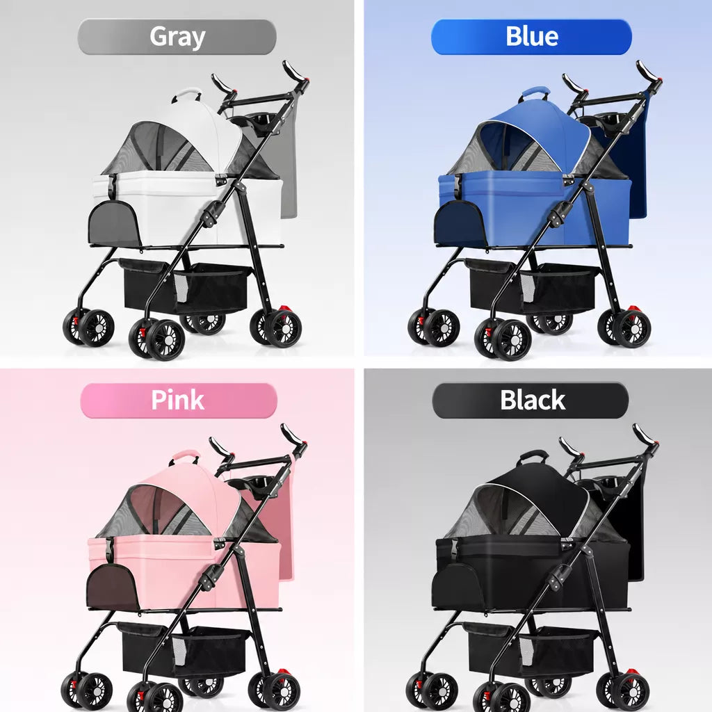 Foldable Pet Stroller with Removable Carrier and Tray