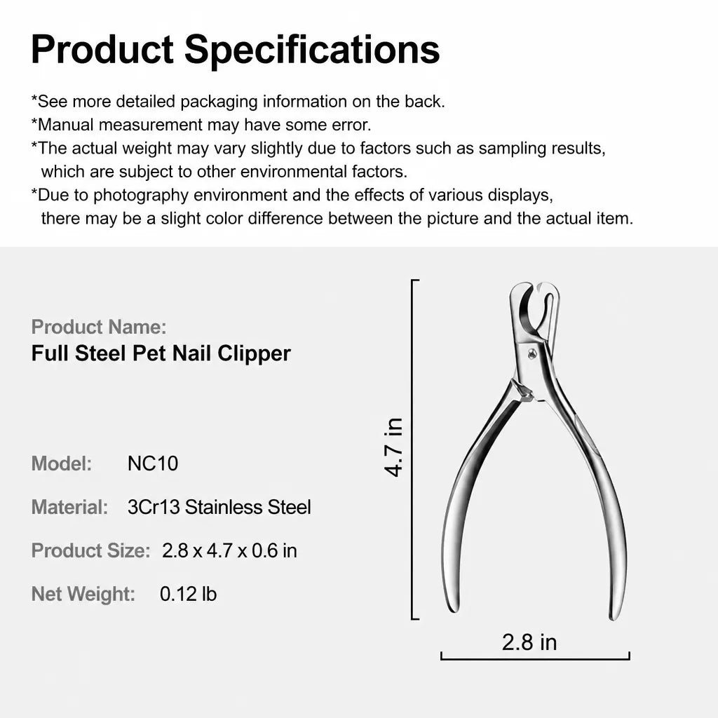 Stainless Steel Nail Clippers for Cats and Medium to Large Dogs