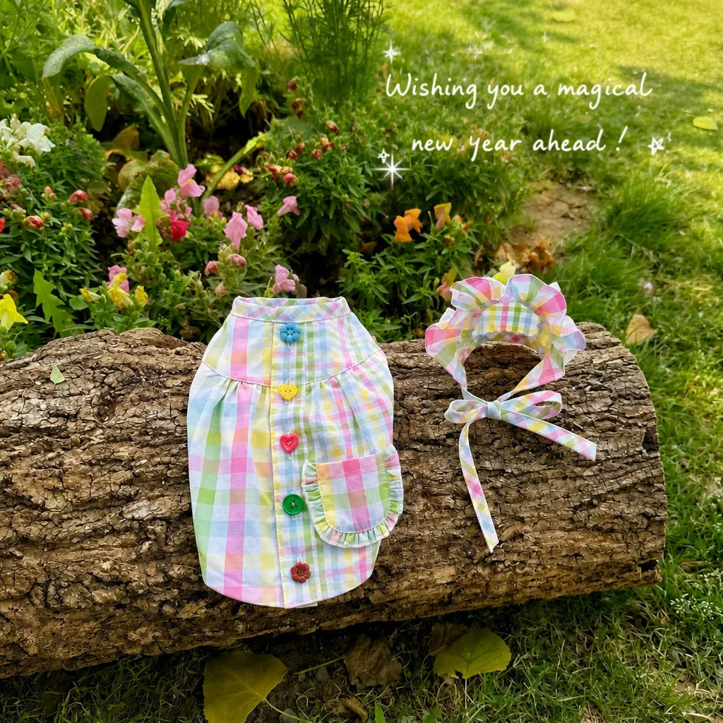 Plaid Color-Block Back-Closure Pet Shirt