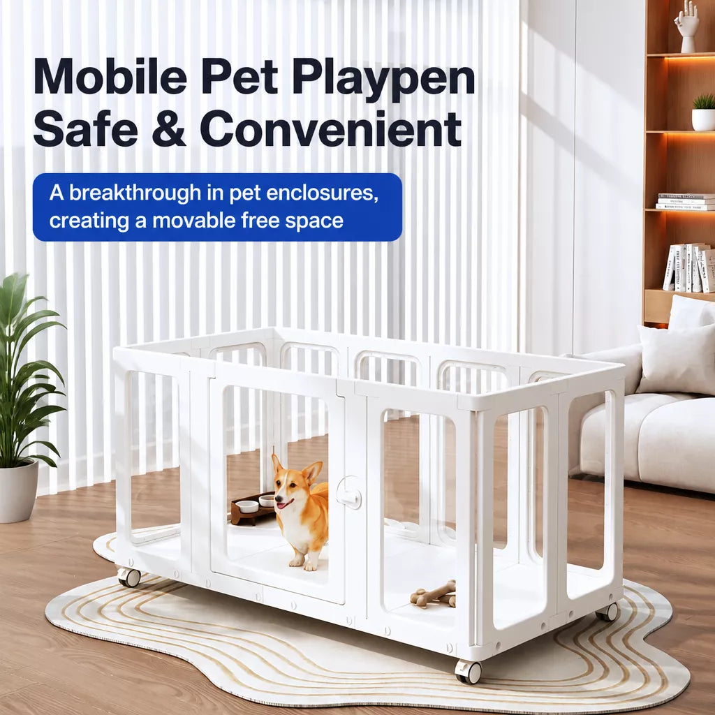Movable Indoor Pet Playpen with Door and Casters