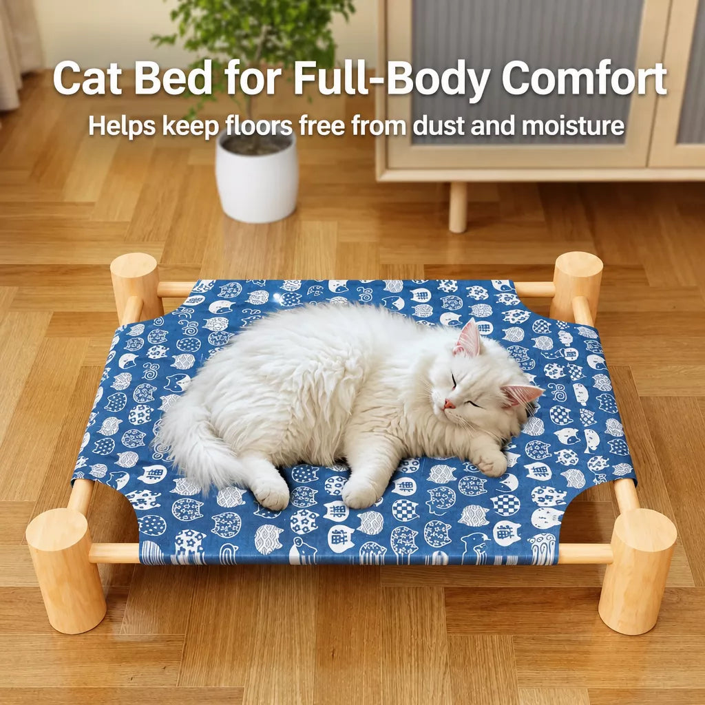 Elevated Wood Frame Pet Bed with Removable Polyester Cover