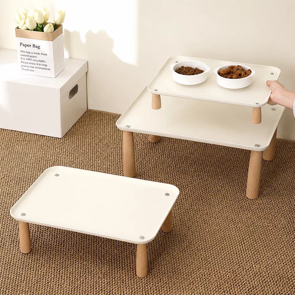 Elevated Pet Feeding Stand with Wooden Legs