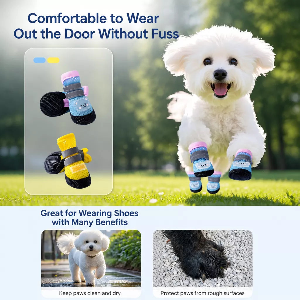 Nylon Dog Boots for Small Dogs – Soft Sole, Stay-On Design