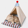 Semi-Enclosed All-Season Cotton-Linen Pet Bed for Cats and Small Dogs