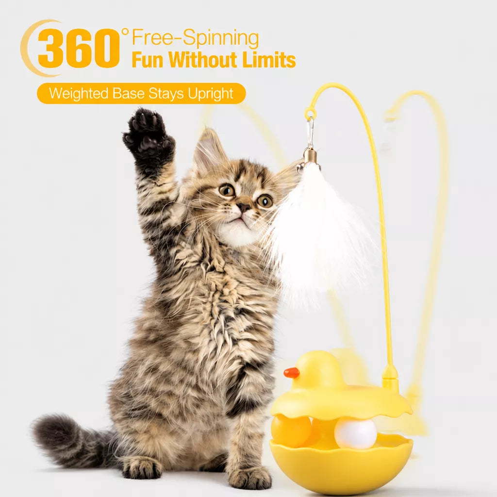 Interactive Wobble Cat Toy with Feather Teaser