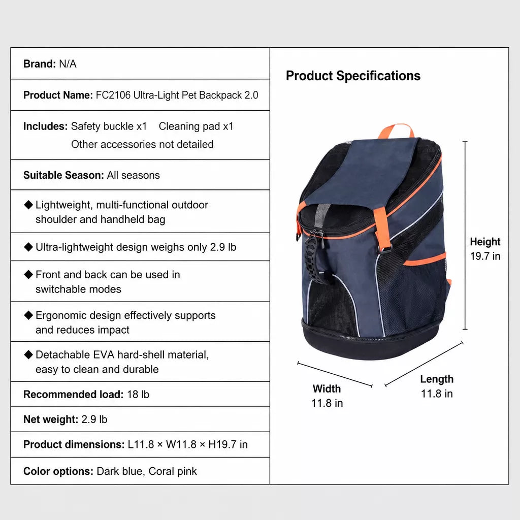 Portable Pet Backpack Carrier for Cats and Dogs