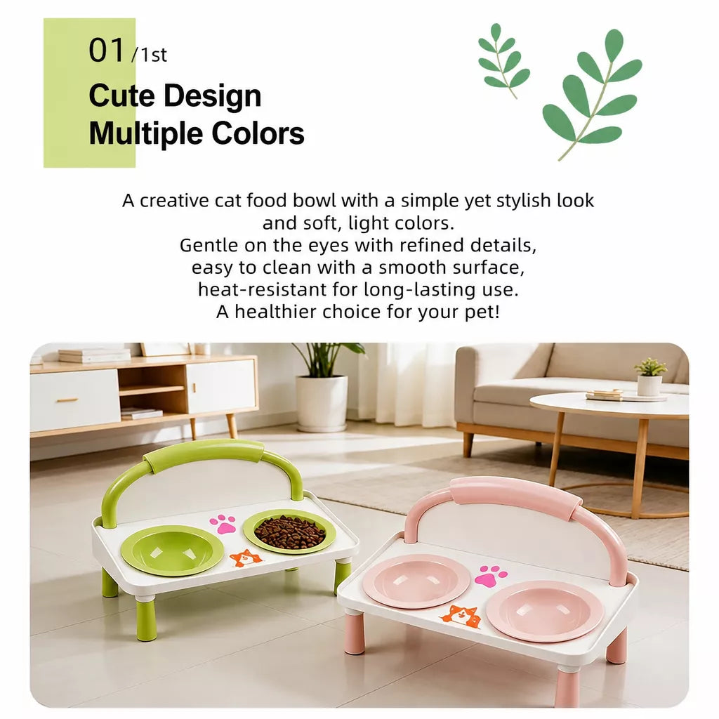 Elevated Double Pet Bowl Stand with Ceramic Bowls