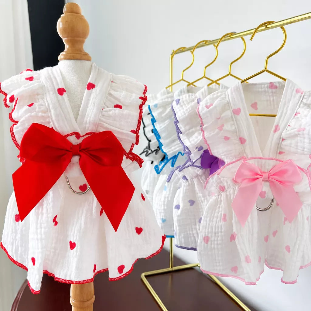 Cotton Bow Dress for Small Dogs and Cats