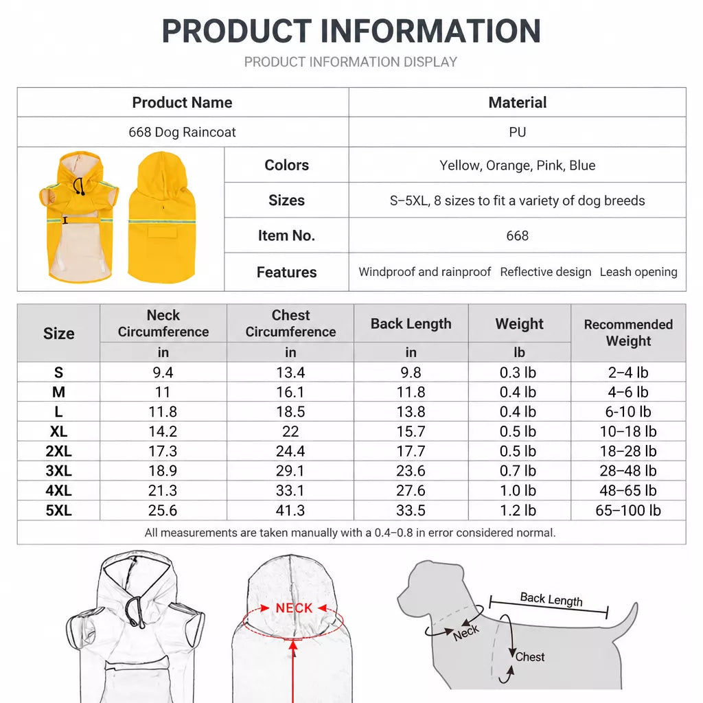 Hooded Reflective Dog Rain Cape