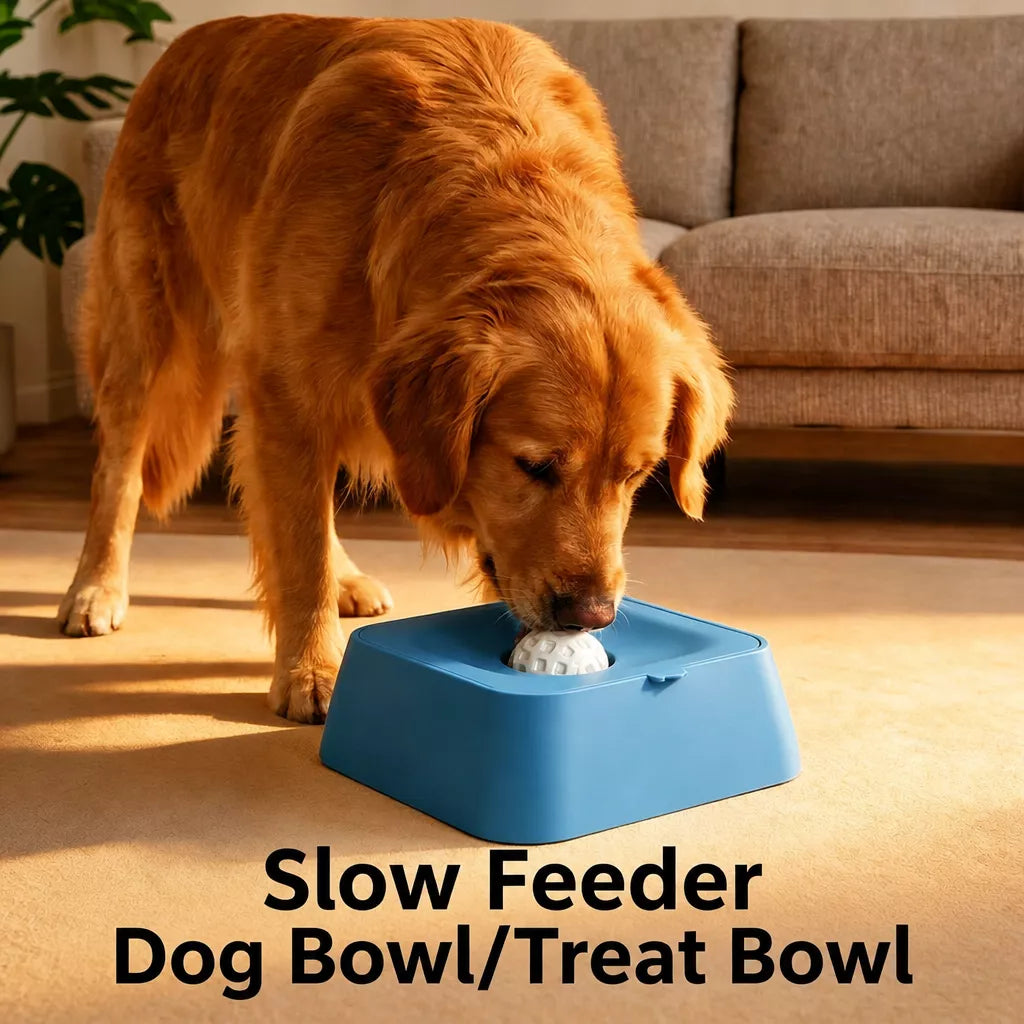 Pet Slow Feeder Bowl with Lick Ball and Water Dish