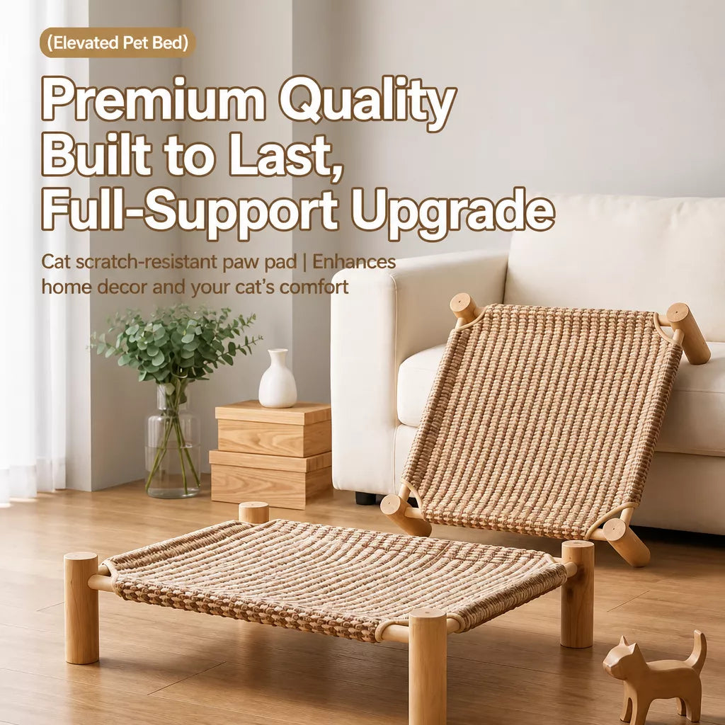 Elevated Linen Pet Bed with Solid Wood Frame