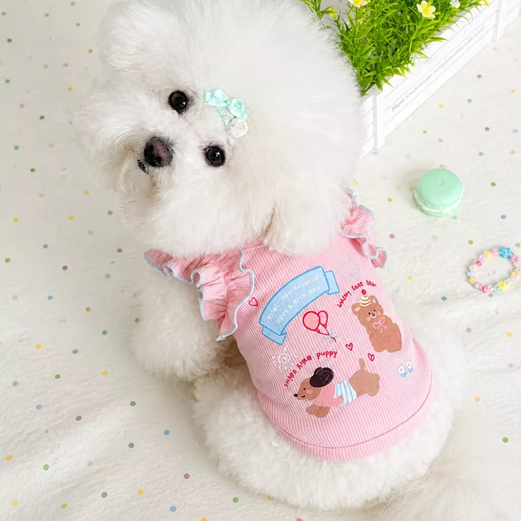 Lightweight Cotton Dog Tank Top with Ruffle Trim