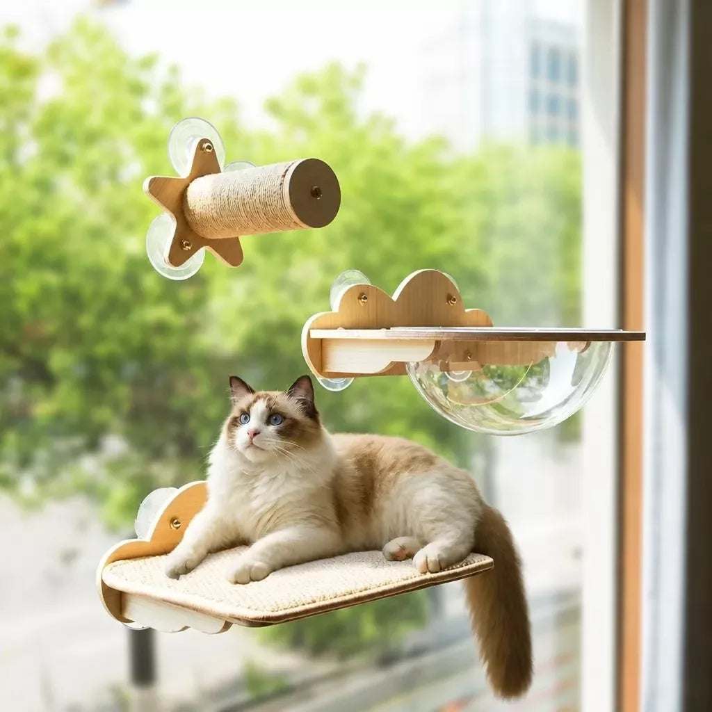 Window-Mounted Cat Perch with Space Pod