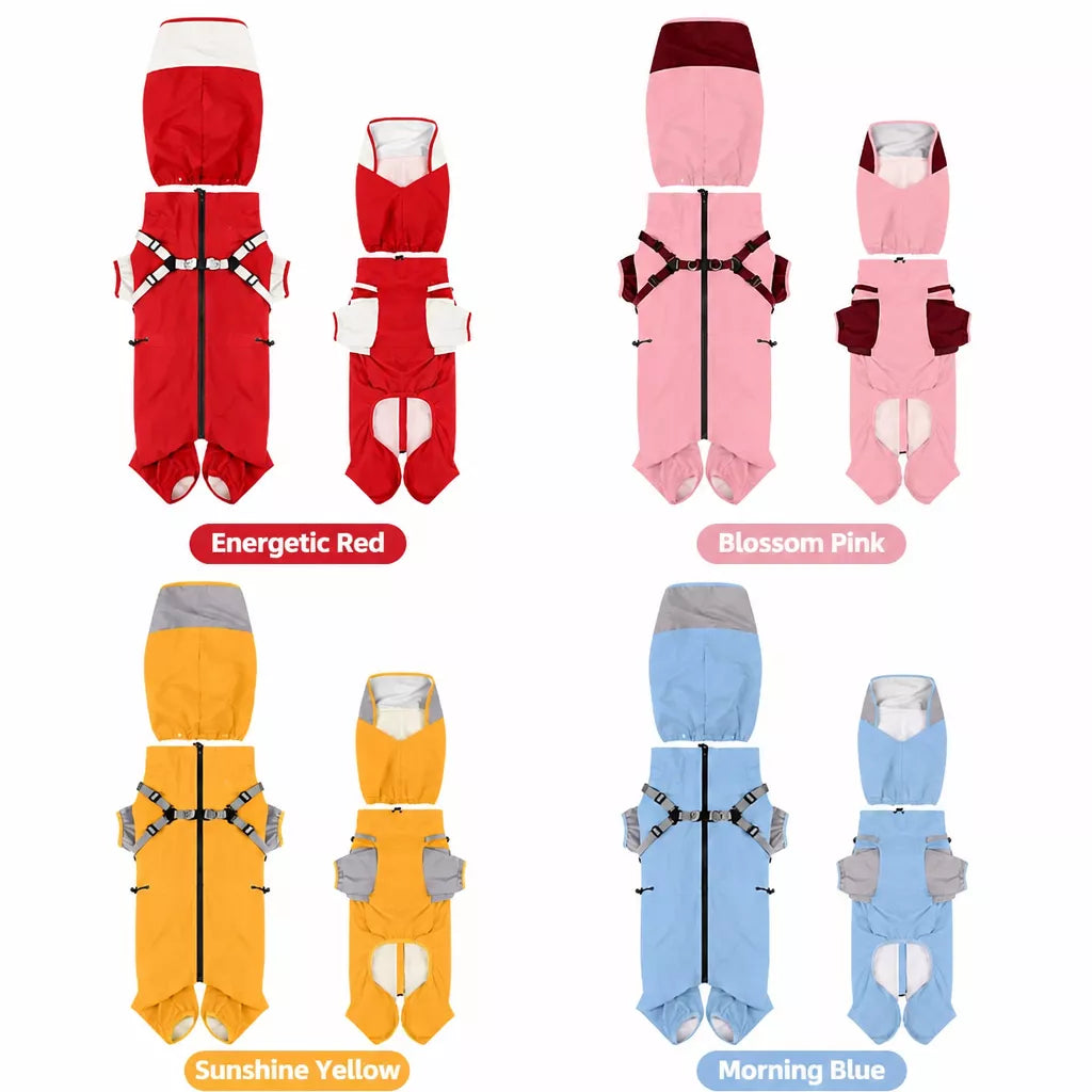 Hooded Four-Leg Dog Raincoat for Small to Medium Dogs