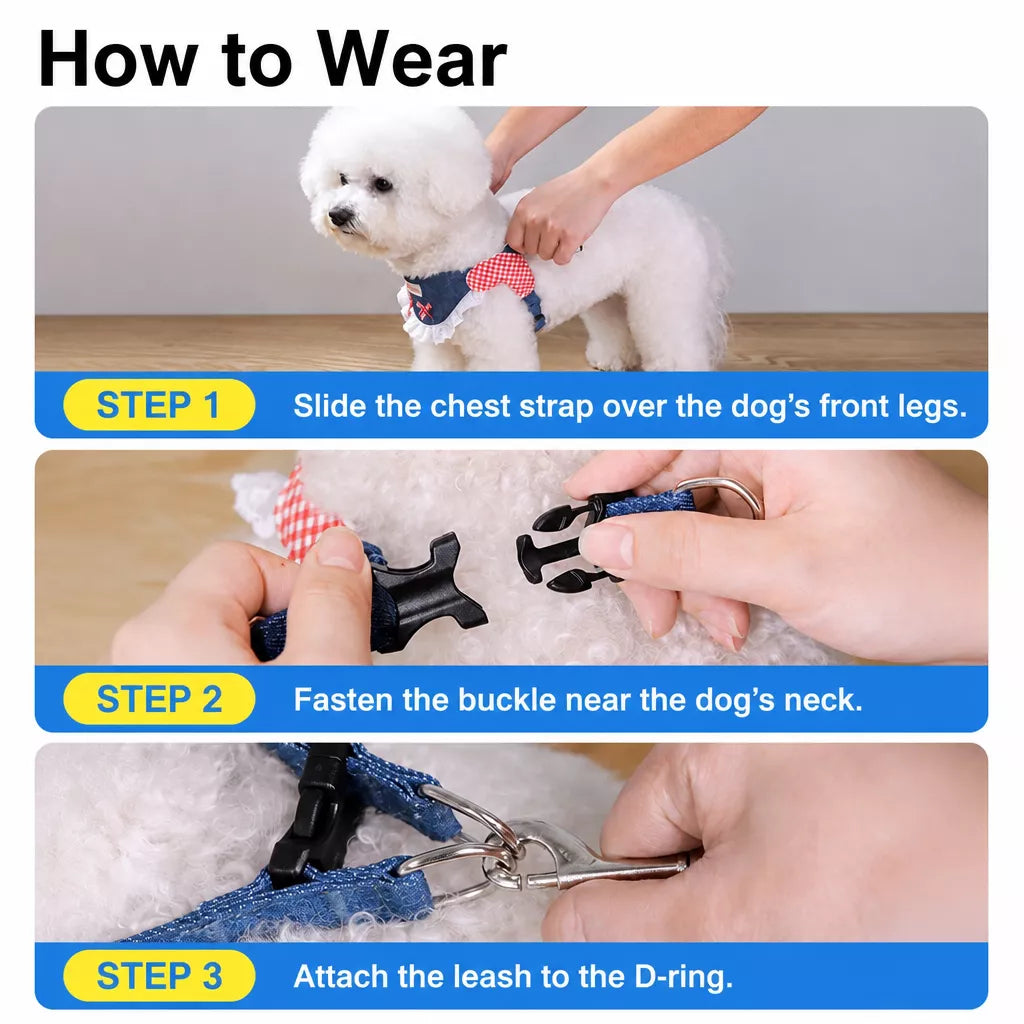 Dog Harness and Leash Set for Small to Medium Dogs