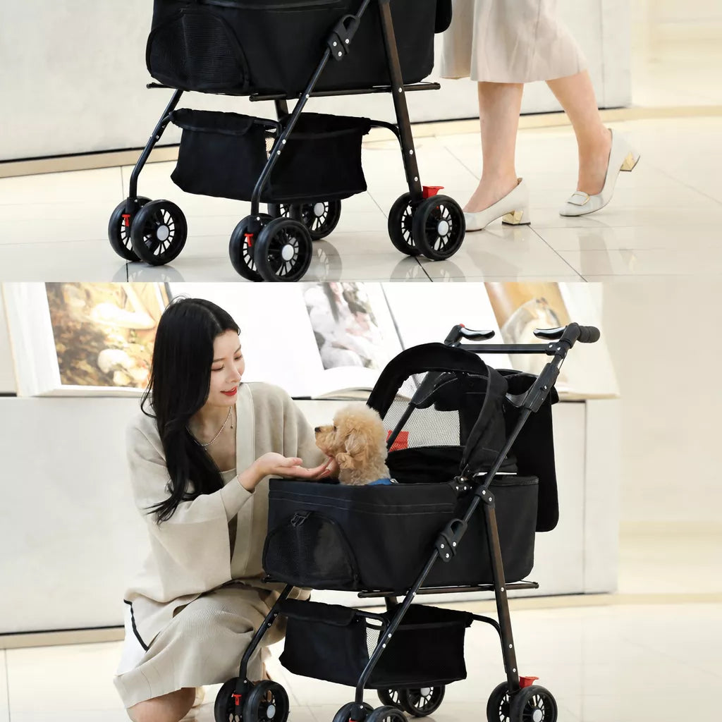 Foldable Pet Stroller with Removable Carrier and Tray