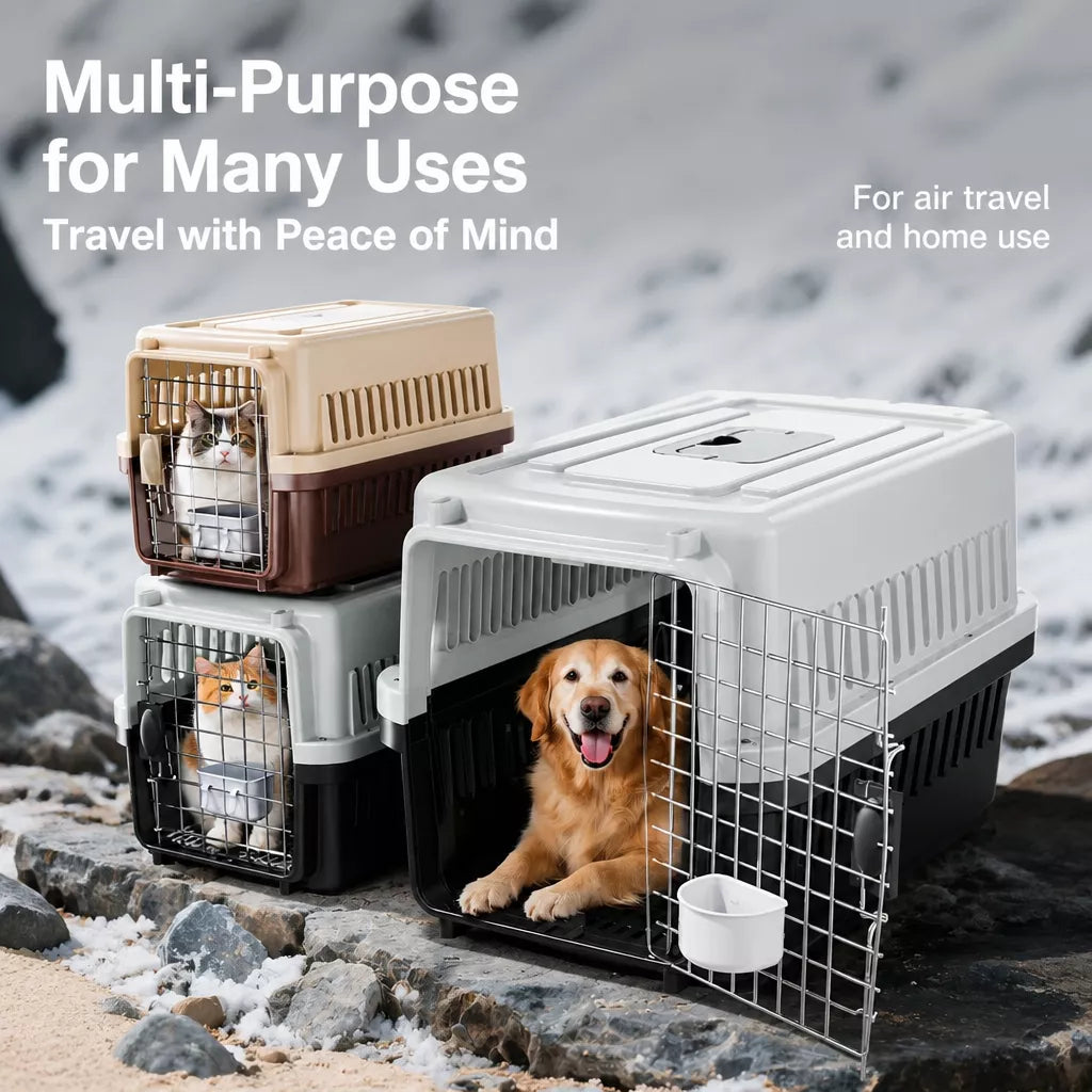 Pet Airline Travel Carrier with Hanging Bowl for Cats and Small Dogs