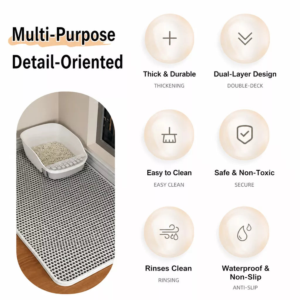 Double-Layer Cat Litter Mat with Cut-to-Fit Design