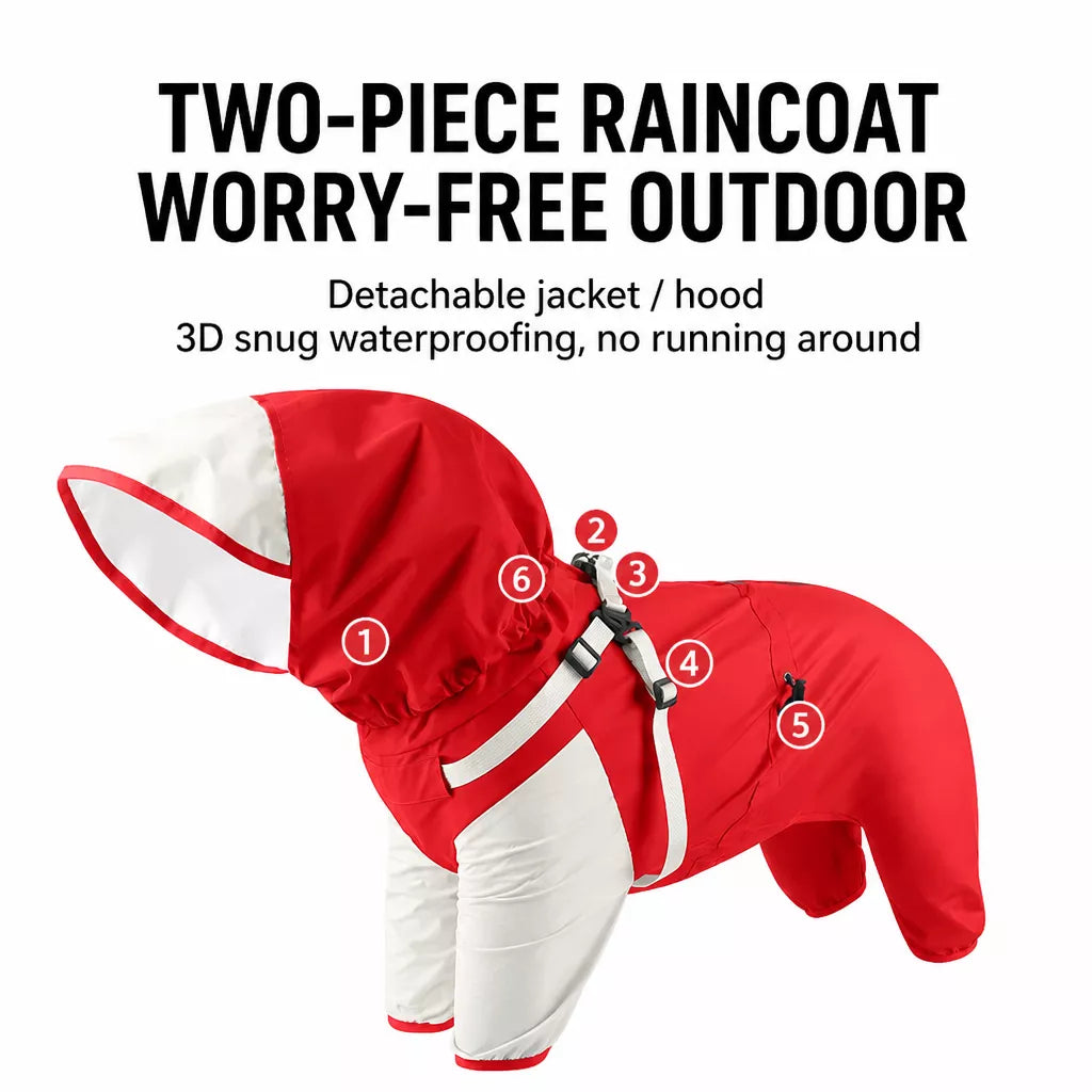 Hooded Four-Leg Dog Raincoat for Small to Medium Dogs
