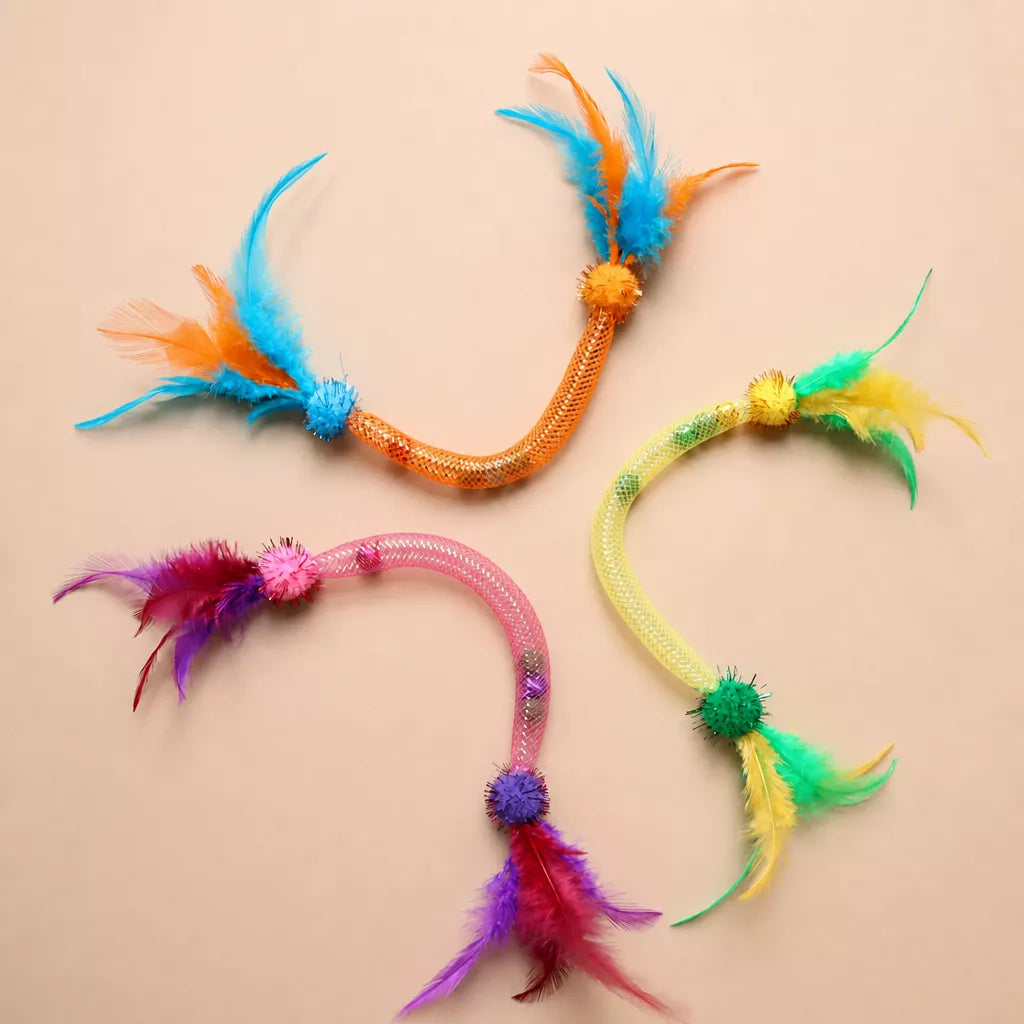 Cat Feather Teaser Toy with Stretchy Cotton Rope