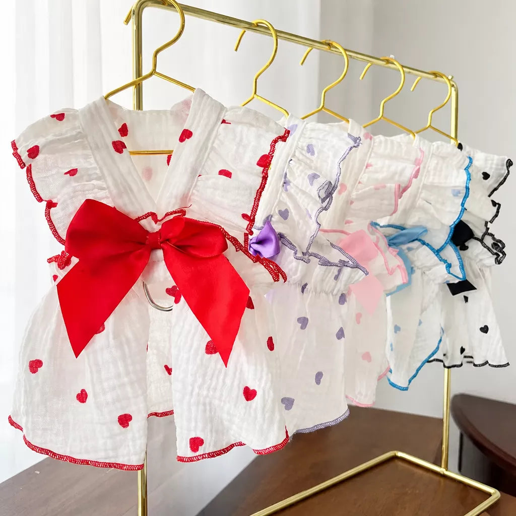 Cotton Bow Dress for Small Dogs and Cats