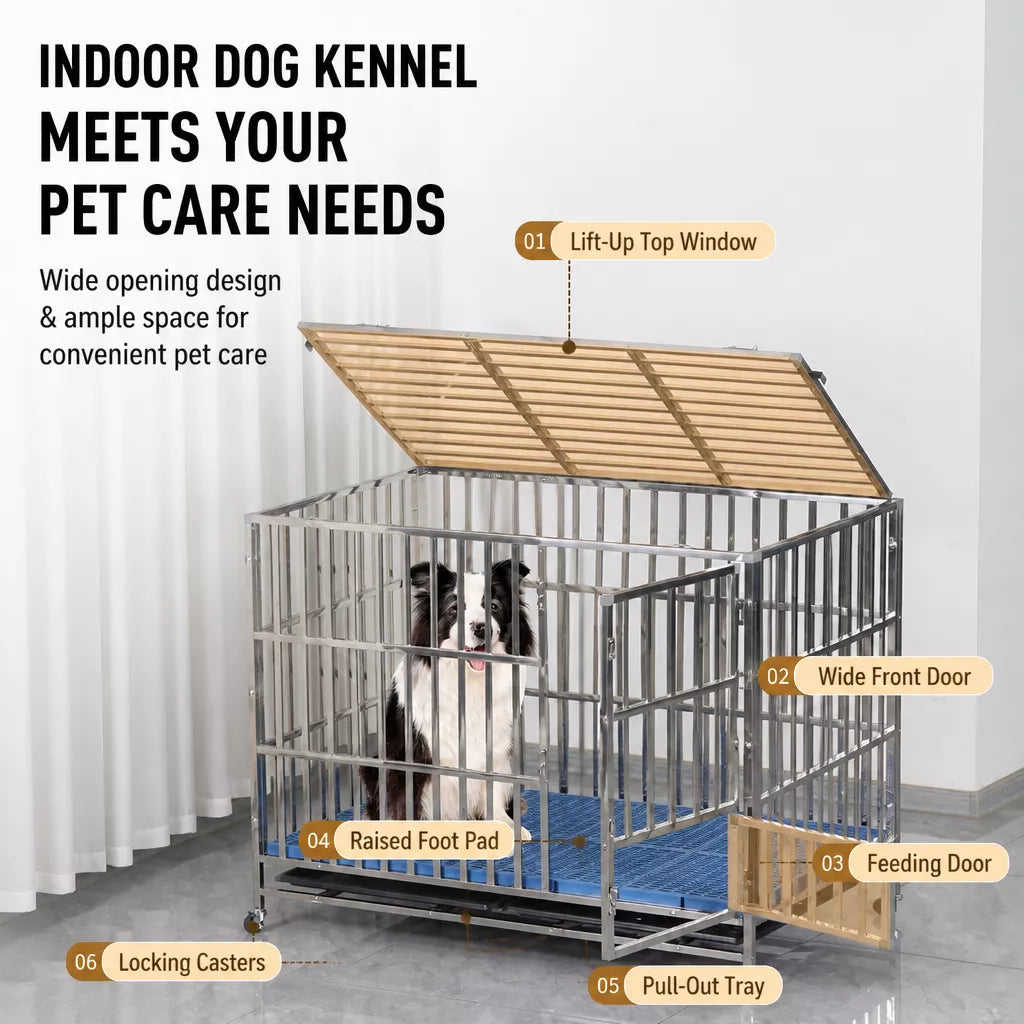 Stainless Steel Dog Crate with Tray
