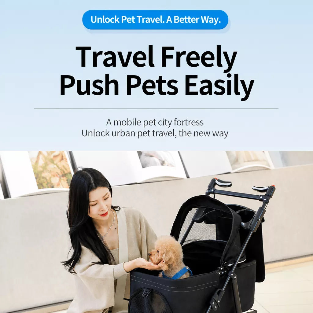 Foldable Pet Stroller with Removable Carrier and Tray