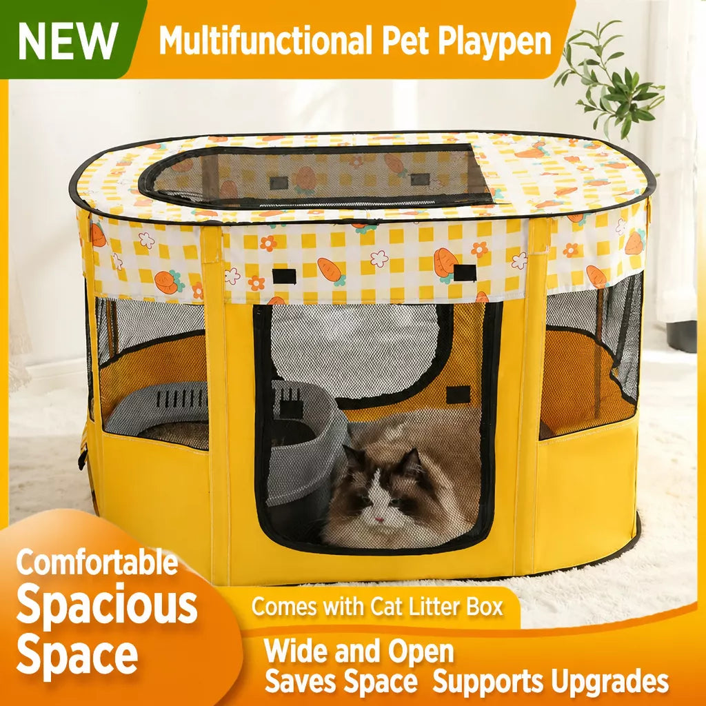 Foldable Two-Compartment Cat House for Mother Cats and Kittens