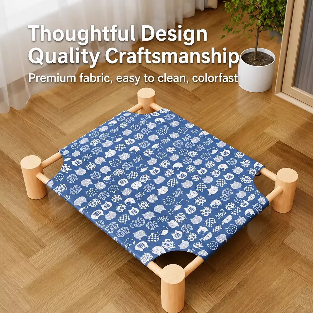 Elevated Wood Frame Pet Bed with Removable Polyester Cover