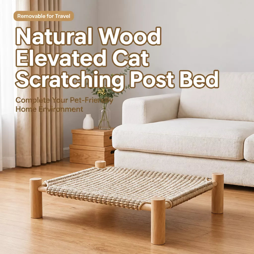 Elevated Linen Pet Bed with Solid Wood Frame