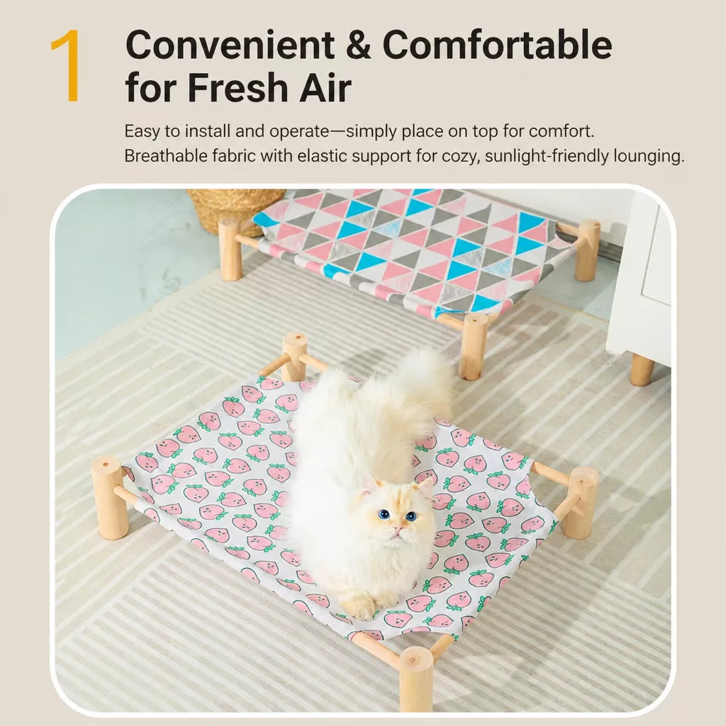 Wood-Frame Cot-Style Pet Bed with Polyester Cover