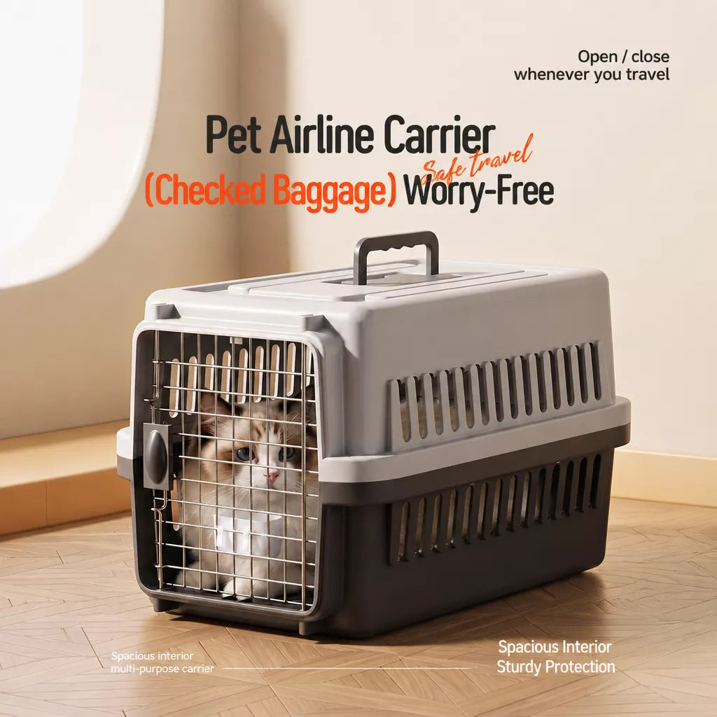 Pet Airline Travel Carrier with Hanging Bowl for Cats and Small Dogs