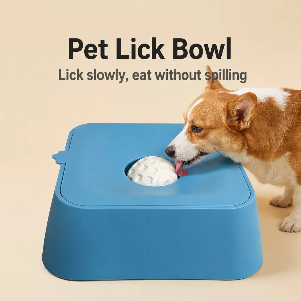 Pet Slow Feeder Bowl with Lick Ball and Water Dish