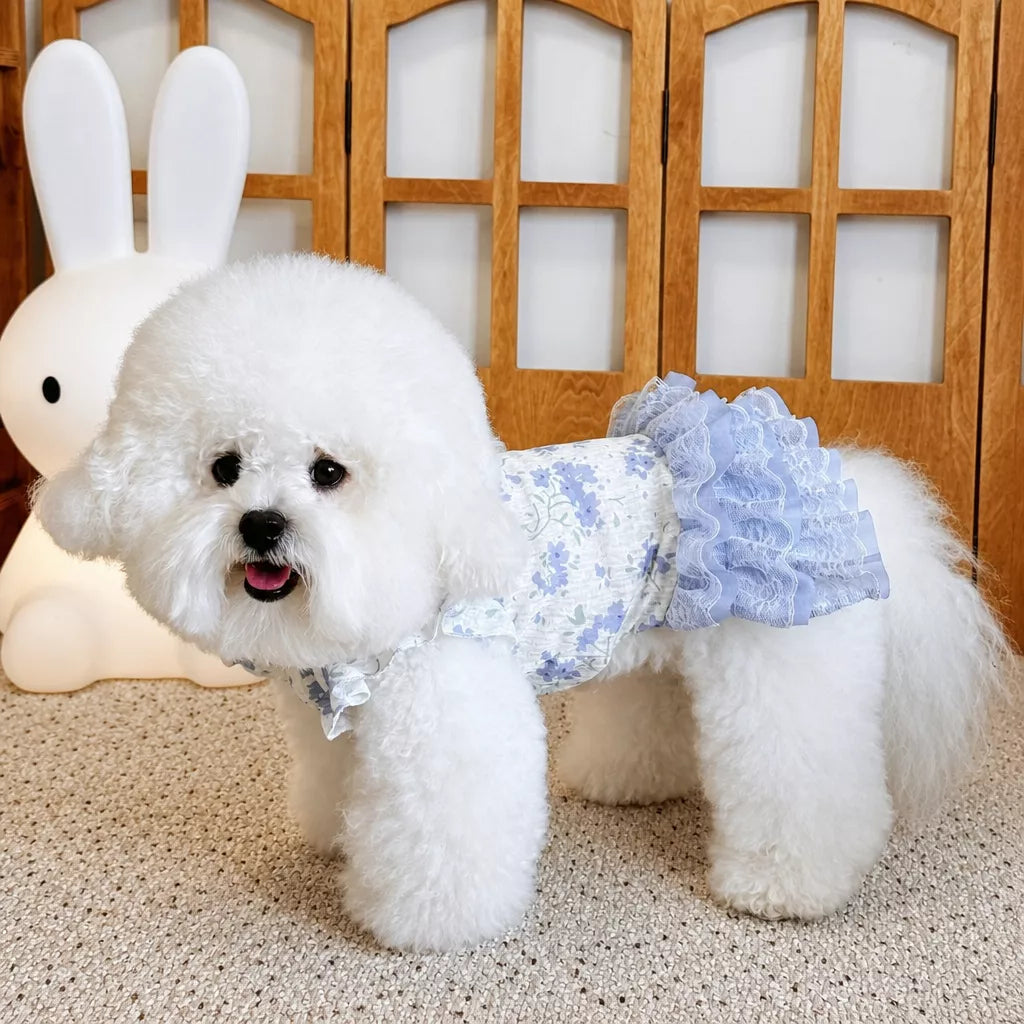 Floral Pet Dress with Leash Clip for Cats and Small Dogs