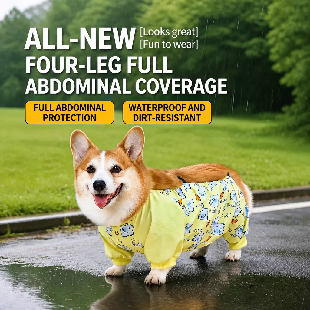 Waterproof Four-Leg Dog Raincoat with Belly Coverage