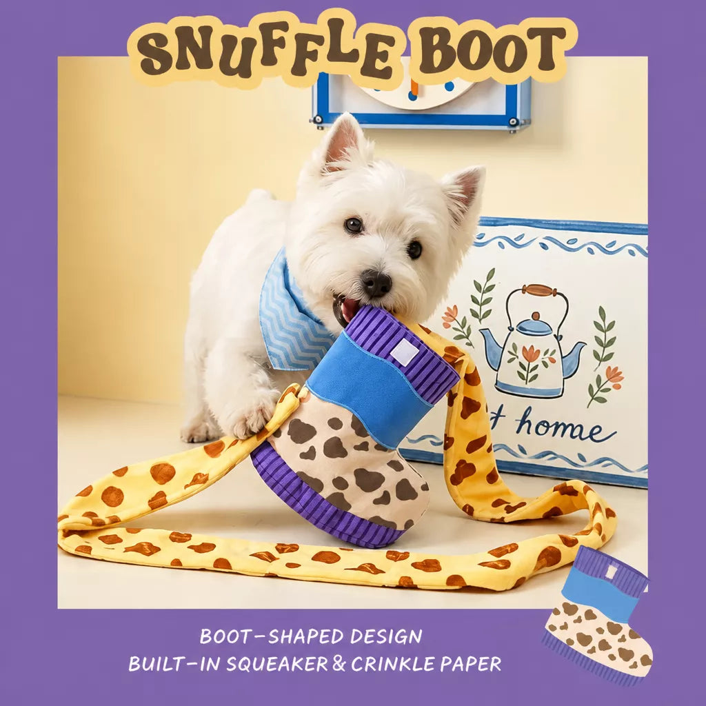 Dog Boot-Shaped Snuffle Toy with Treat Pockets and Squeaker