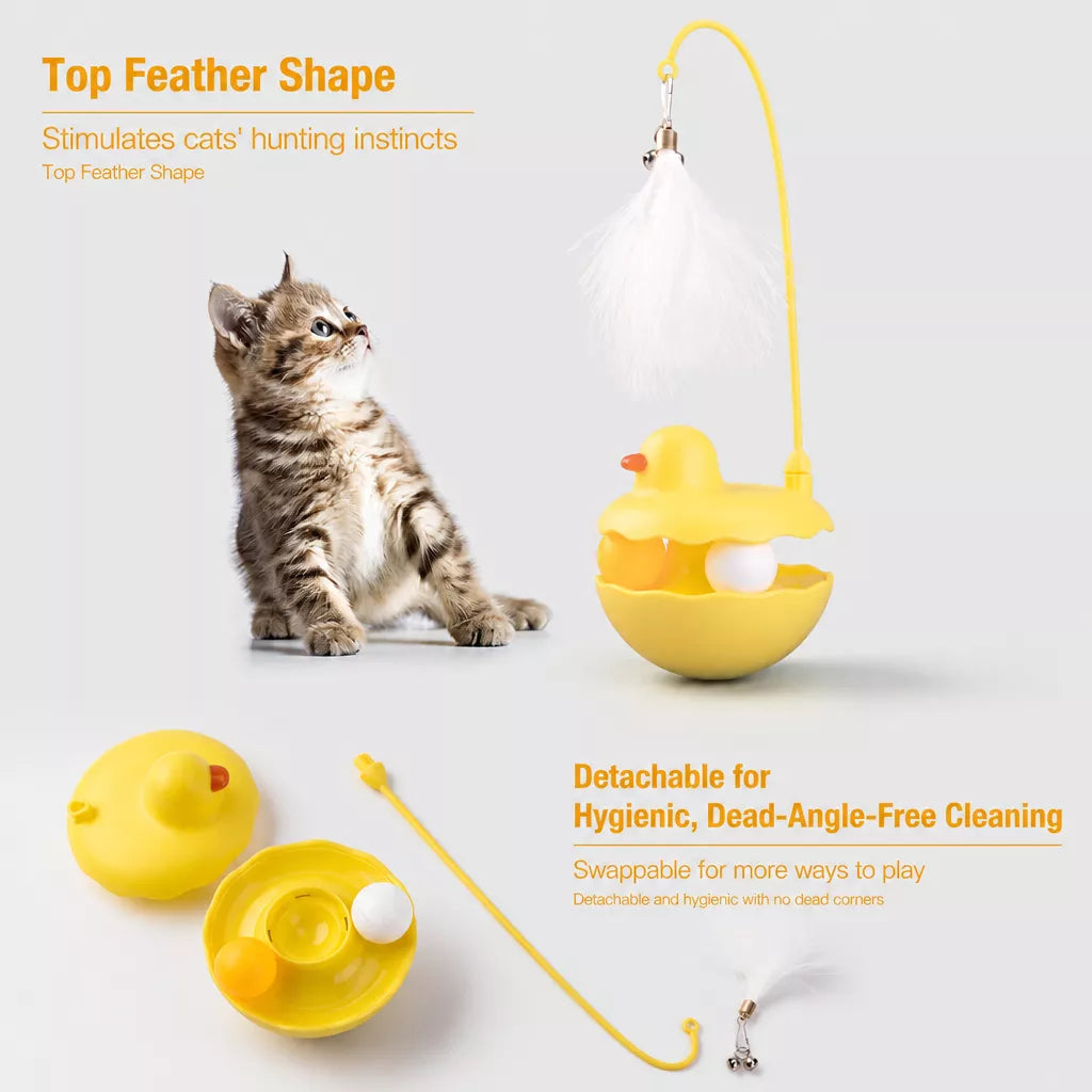 Interactive Wobble Cat Toy with Feather Teaser