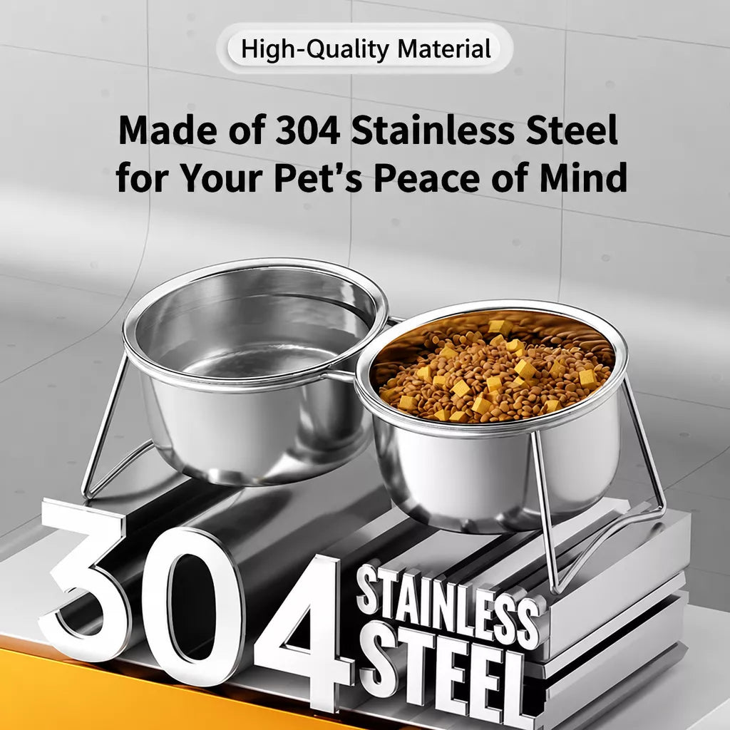 Stainless Steel Double Pet Bowls with Elevated Stand