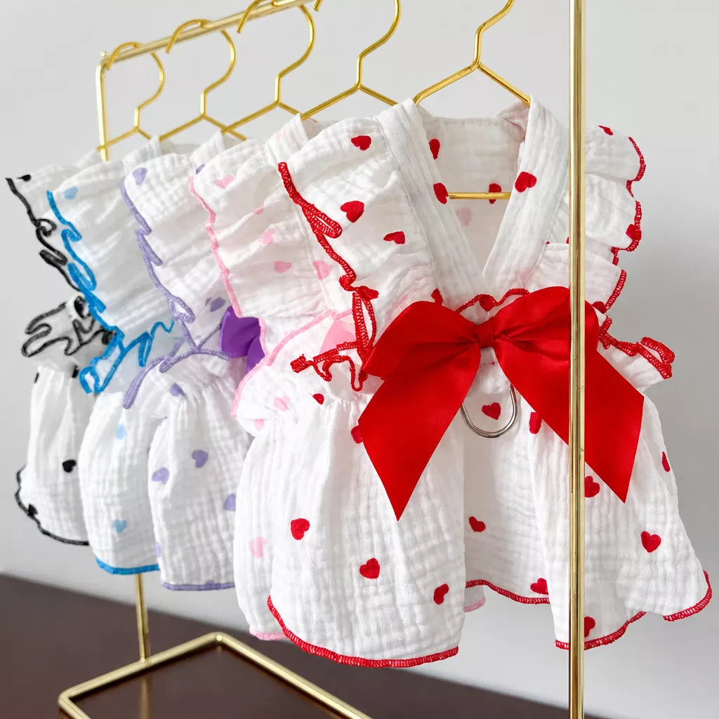 Cotton Bow Dress for Small Dogs and Cats