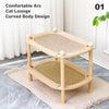 Two-Tier Solid Wood Cat Bed with Scratching and Rattan Mats