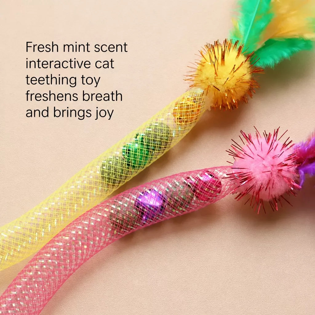 Cat Feather Teaser Toy with Stretchy Cotton Rope