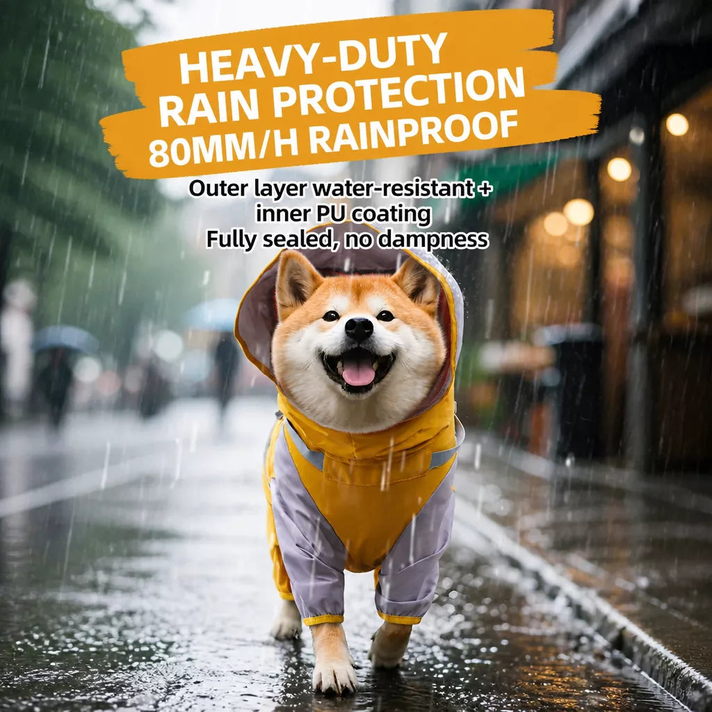 Hooded Four-Leg Dog Raincoat for Small to Medium Dogs