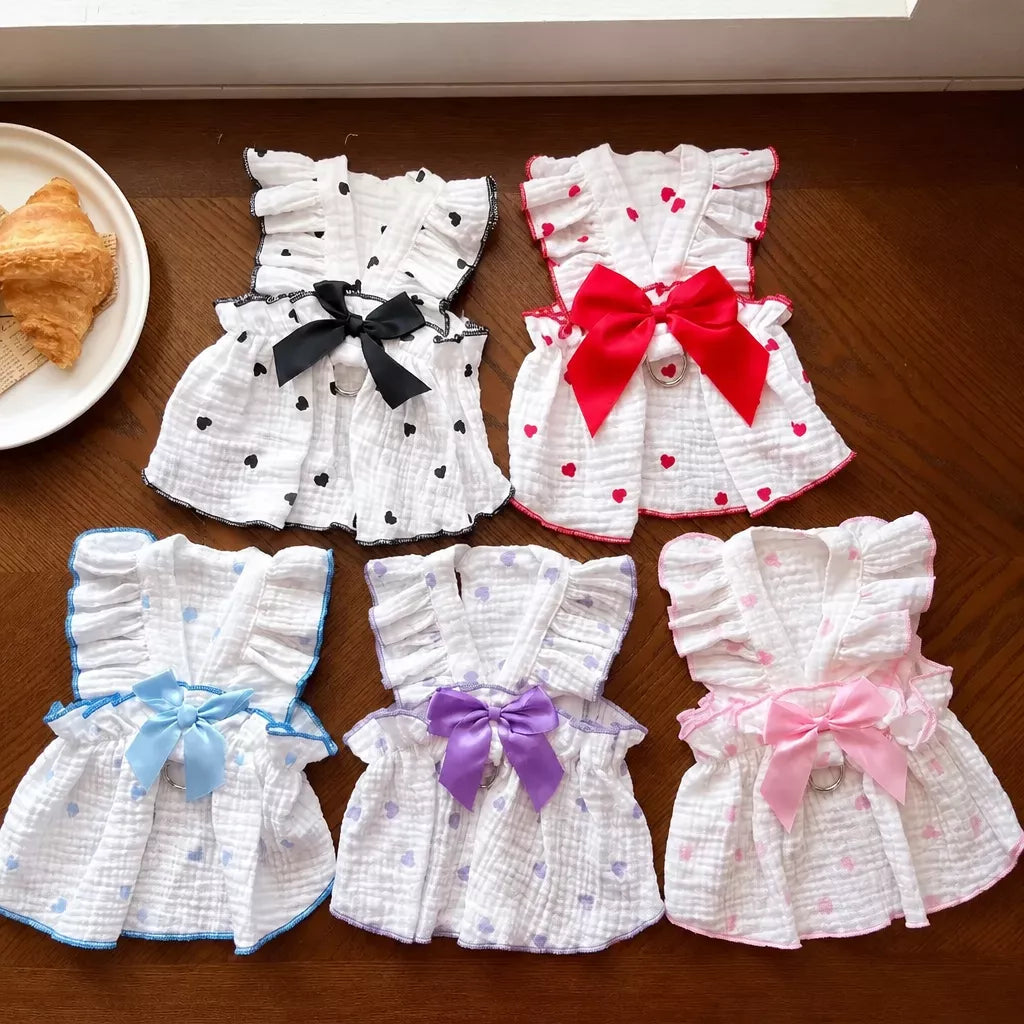 Cotton Bow Dress for Small Dogs and Cats