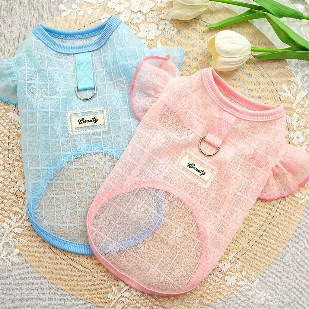 Lightweight Silk Pet Shirt with Lace Sleeves