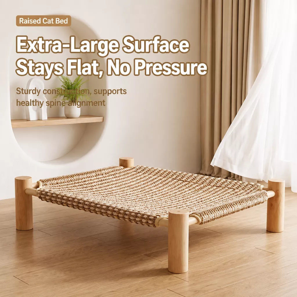 Elevated Linen Pet Bed with Solid Wood Frame