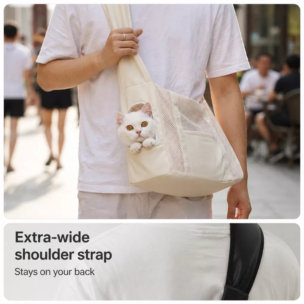Faux Leather Mesh Crossbody Pet Carrier for Small Cats and Dogs