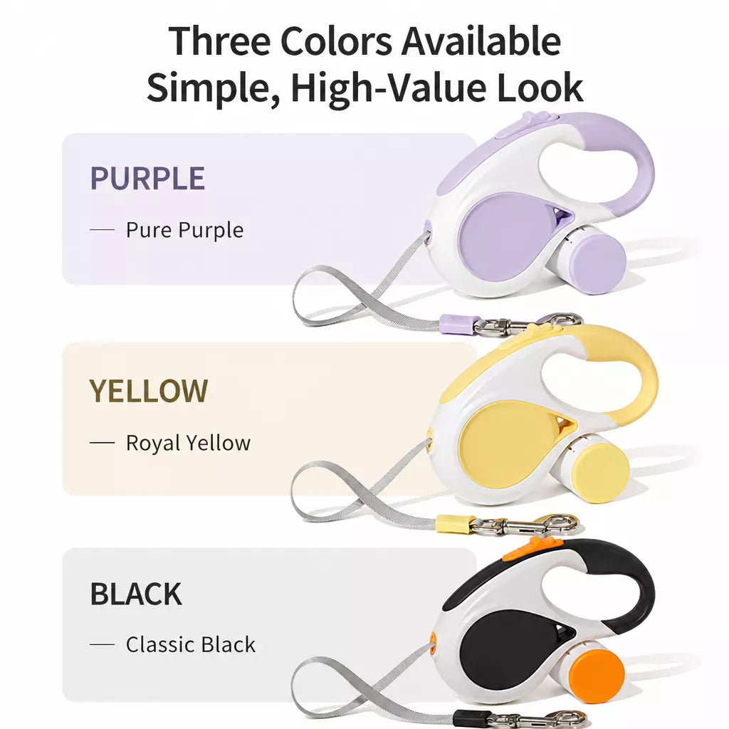 Retractable Dog Leash with Waste Bag Dispenser