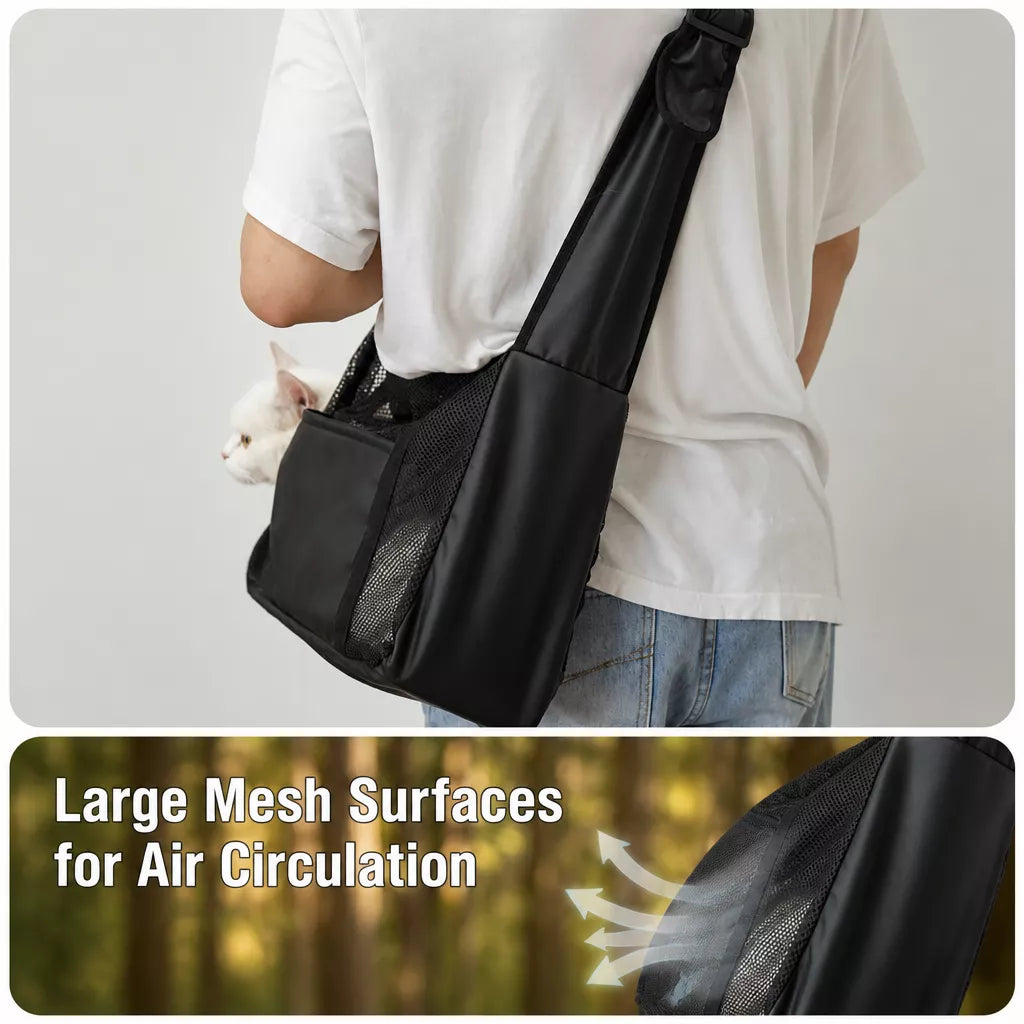 Faux Leather Mesh Crossbody Pet Carrier for Small Cats and Dogs
