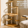 Solid Wood Cat Tree with Scratching Post, Cat House & Platforms